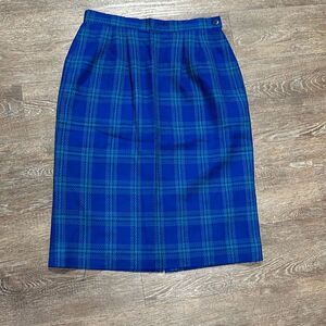 Pendleton vtg plaid pencil skirt 10 12 blue green wool